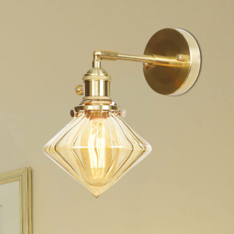Avtoit | 1 Light Geometric Wall Lamp Amber Ribbed Glass Retro Style Wall Lamp Fixture