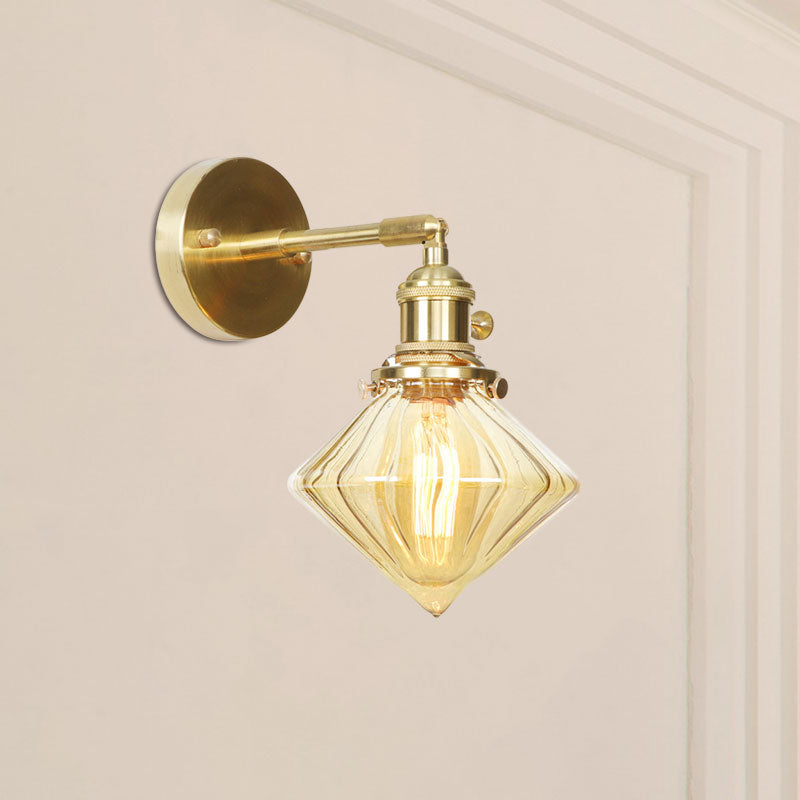 Avtoit | 1 Light Geometric Wall Lamp Amber Ribbed Glass Retro Style Wall Lamp Fixture