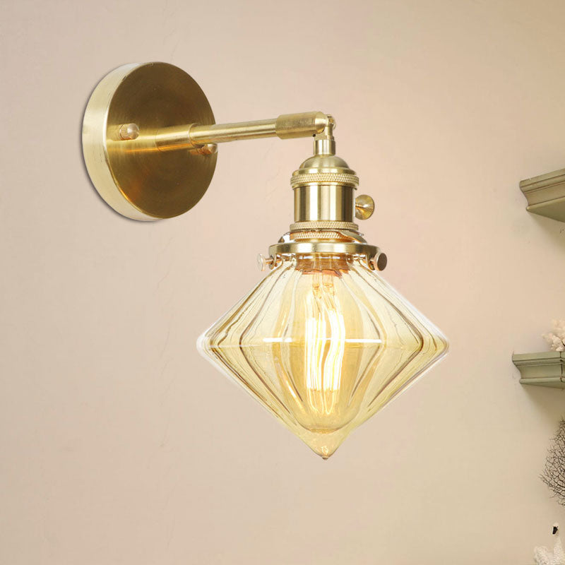 Avtoit | 1 Light Geometric Wall Lamp Amber Ribbed Glass Retro Style Wall Lamp Fixture