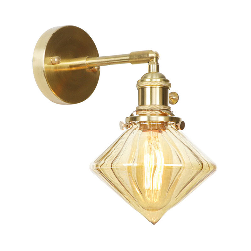 Avtoit | 1 Light Geometric Wall Lamp Amber Ribbed Glass Retro Style Wall Lamp Fixture