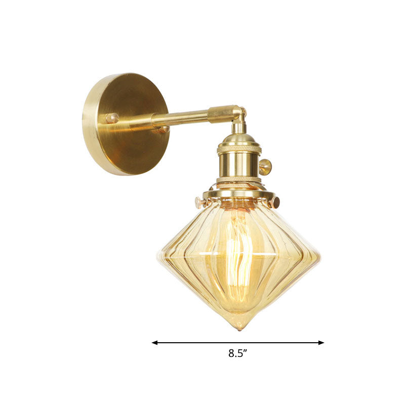 Avtoit | 1 Light Geometric Wall Lamp Amber Ribbed Glass Retro Style Wall Lamp Fixture