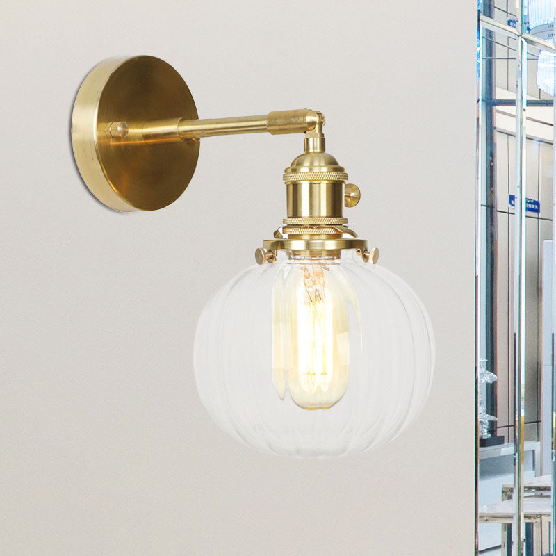 Avtoit | Clear Glass Globe Wall Lamp Rotatable Vintage Single Wall Light in Gold for Entrance