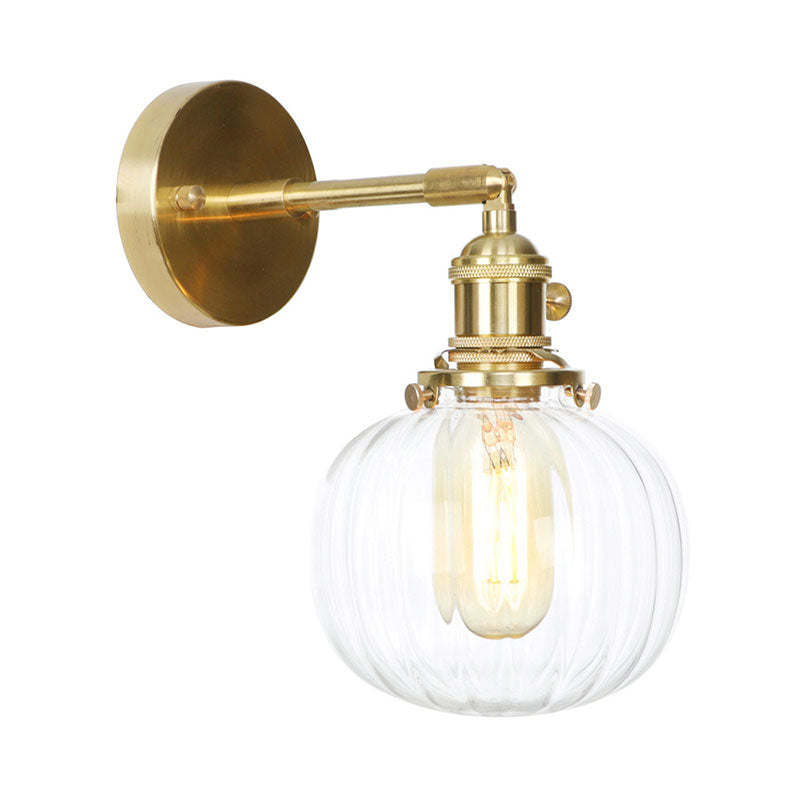 Avtoit | Clear Glass Globe Wall Lamp Rotatable Vintage Single Wall Light in Gold for Entrance