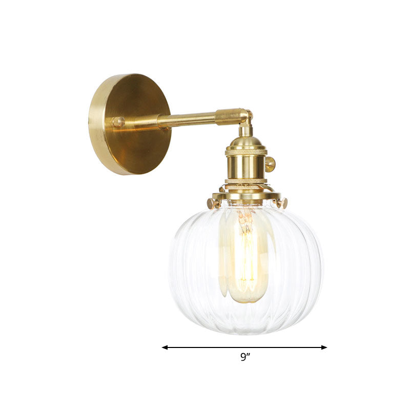 Avtoit | Clear Glass Globe Wall Lamp Rotatable Vintage Single Wall Light in Gold for Entrance