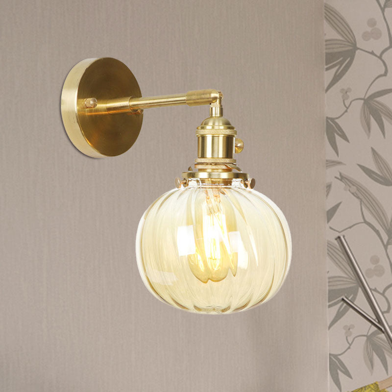 Avtoit | 1 Light Globe Wall Lighting Amber Water Glass Rotatable Vintage Wall Lamp for Bedroom