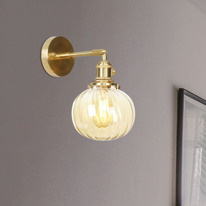 Avtoit | 1 Light Globe Wall Lighting Amber Water Glass Rotatable Vintage Wall Lamp for Bedroom