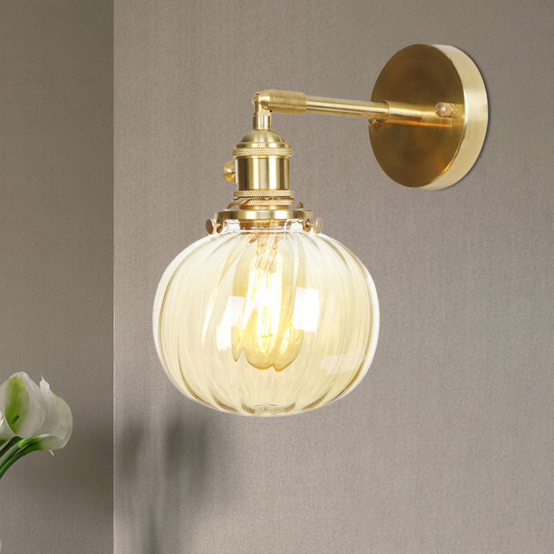 Avtoit | 1 Light Globe Wall Lighting Amber Water Glass Rotatable Vintage Wall Lamp for Bedroom