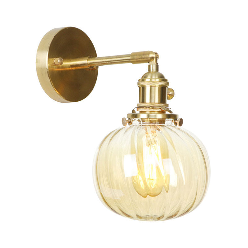 Avtoit | 1 Light Globe Wall Lighting Amber Water Glass Rotatable Vintage Wall Lamp for Bedroom