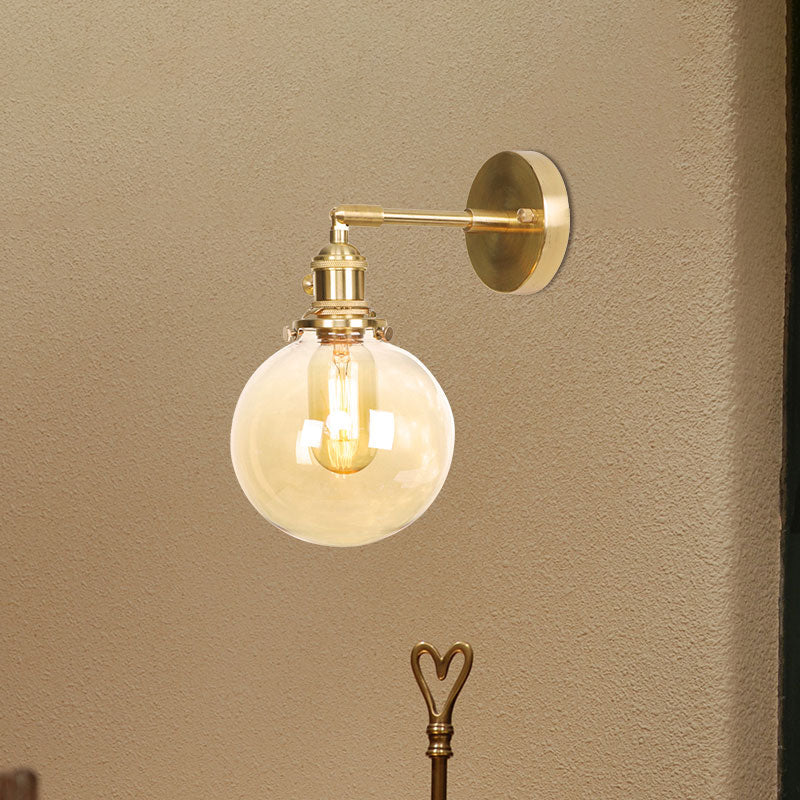 Avtoit | Retro Style Ball Wall Lamp Lighting Amber Glass 1 Light Wall Light Fixture Outdoor