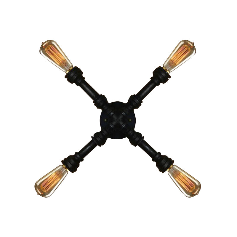 Avtoit | 4 bulbs X-shaped wall lighting with water pipe industrial black finish wrought iron wall lamp