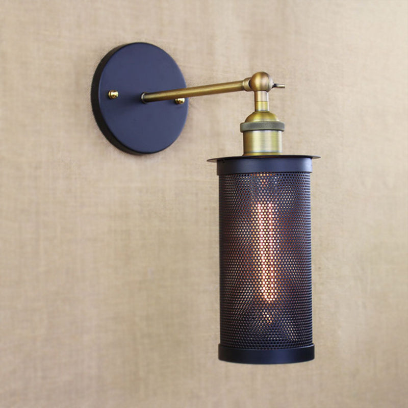 Avtoit | Cylindrical Mesh Metal Shade Wall Lighting Farm 1 Light Corridor Wall Lamp in Black/Brass