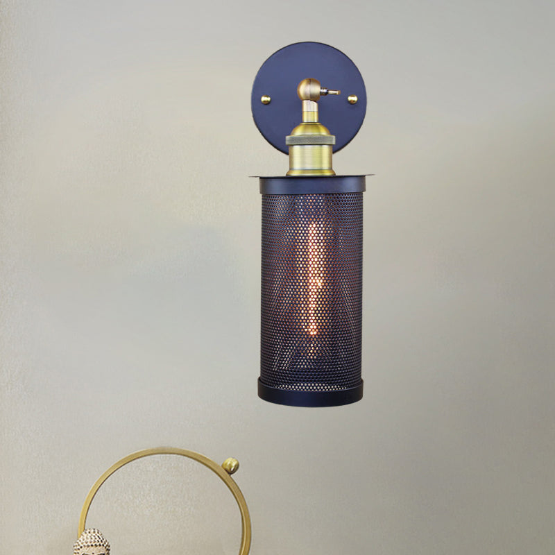 Avtoit | Cylindrical Mesh Metal Shade Wall Lighting Farm 1 Light Corridor Wall Lamp in Black/Brass