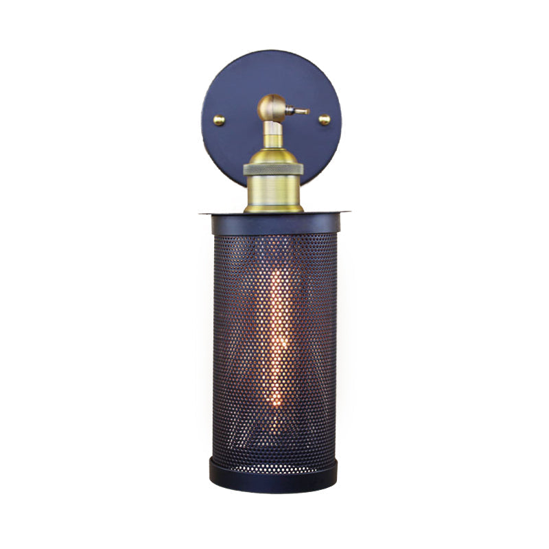 Avtoit | Cylindrical Mesh Metal Shade Wall Lighting Farm 1 Light Corridor Wall Lamp in Black/Brass