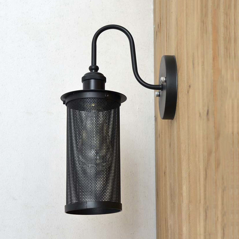 Avtoit | Cylindrical Mesh Metal Shade Wall Lighting Farm 1 Light Corridor Wall Lamp in Black/Brass