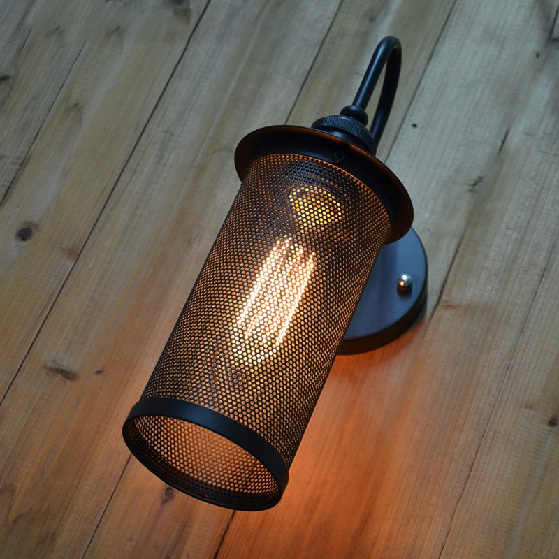 Avtoit | Cylindrical Mesh Metal Shade Wall Lighting Farm 1 Light Corridor Wall Lamp in Black/Brass