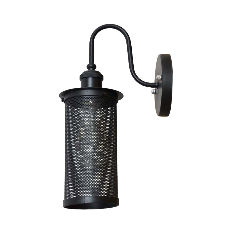 Avtoit | Cylindrical Mesh Metal Shade Wall Lighting Farm 1 Light Corridor Wall Lamp in Black/Brass