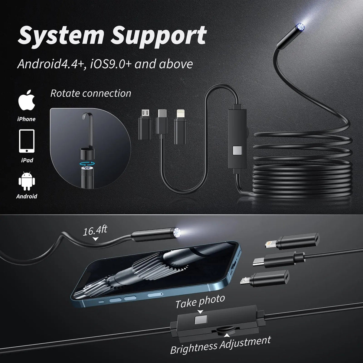 Avtoit | HD Inspection Endoscope Camera – Waterproof with Adjustable LED Light