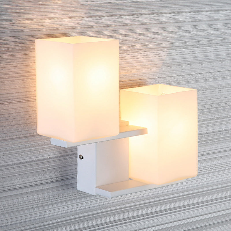 Avtoit | Opal Frosted Glass Rectangle Wall Light Nordic Style 2 Lamps White/Black Wall Mounted Light Fixture