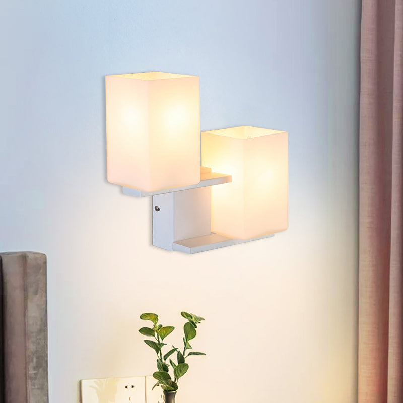 Avtoit | Opal Frosted Glass Rectangle Wall Light Nordic Style 2 Lamps White/Black Wall Mounted Light Fixture