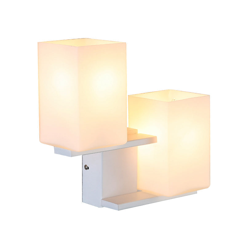 Avtoit | Opal Frosted Glass Rectangle Wall Light Nordic Style 2 Lamps White/Black Wall Mounted Light Fixture