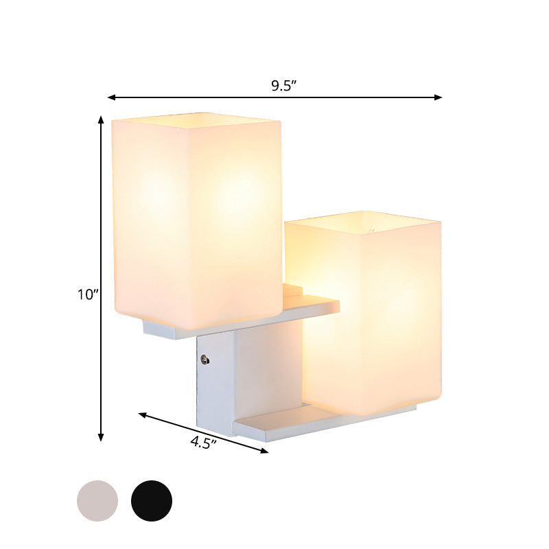 Avtoit | Opal Frosted Glass Rectangle Wall Light Nordic Style 2 Lamps White/Black Wall Mounted Light Fixture