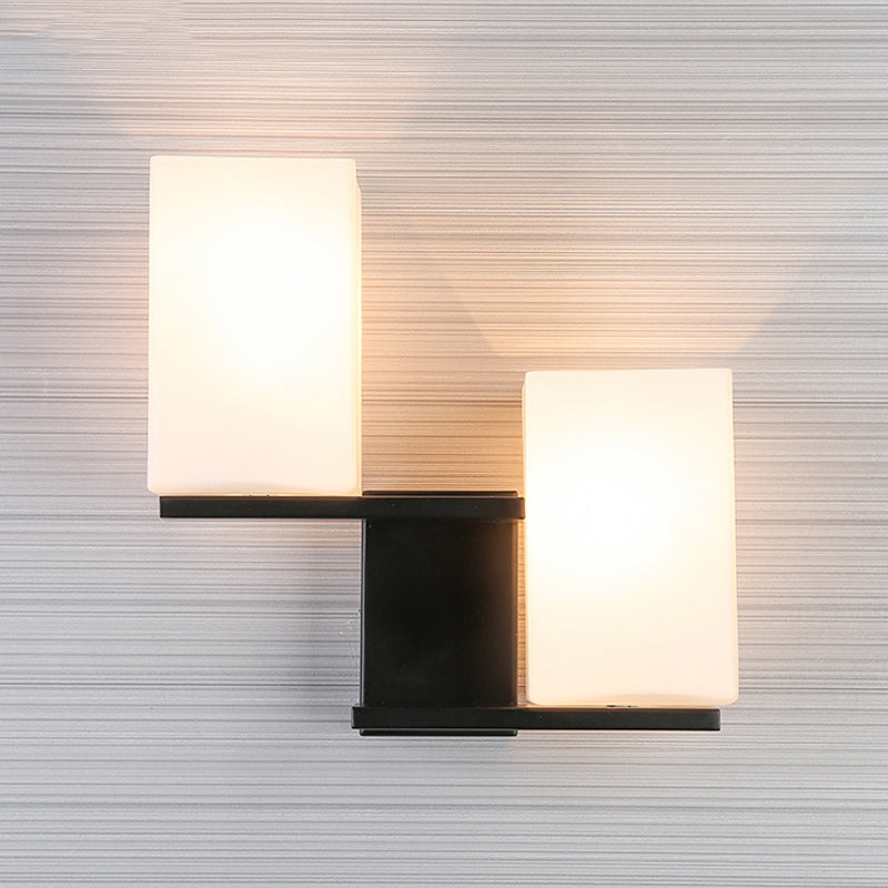 Avtoit | Opal Frosted Glass Rectangle Wall Light Nordic Style 2 Lamps White/Black Wall Mounted Light Fixture