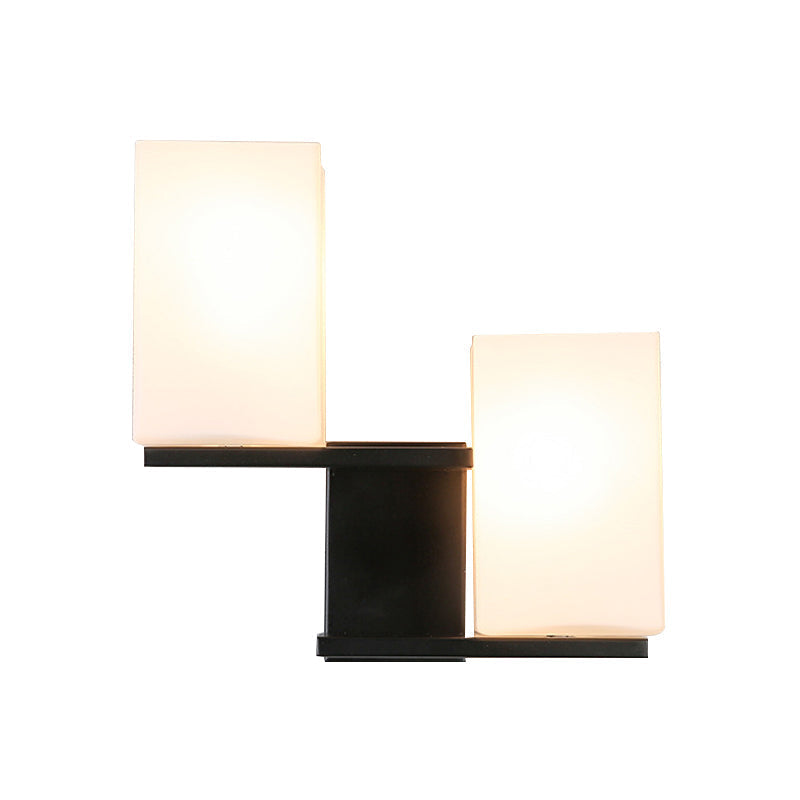 Avtoit | Opal Frosted Glass Rectangle Wall Light Nordic Style 2 Lamps White/Black Wall Mounted Light Fixture