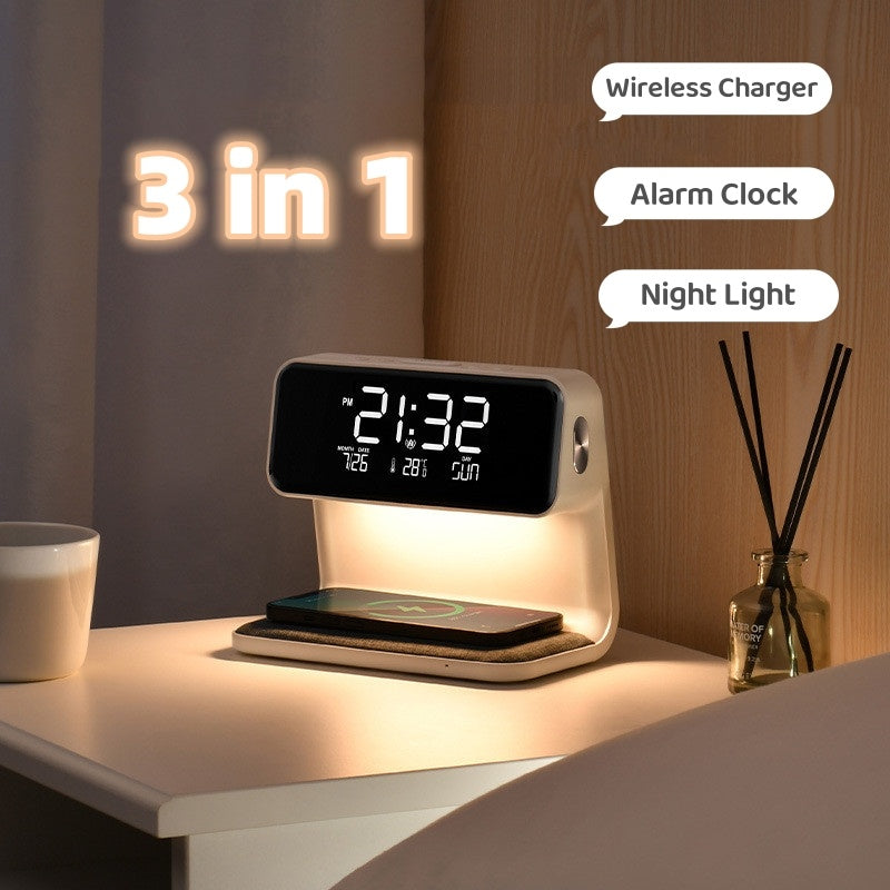 Avtoit | 3-in-1 Bedside Lamp with Wireless Charger – LCD Alarm Clock & Touch Dimmable LED Table Lamp