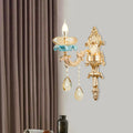 Avtoit | Antiqued Candle Holder Wall Mount Lamp 1/2-Light K9 Crystal Wall Sconce with Ceramic Plastic in Gold