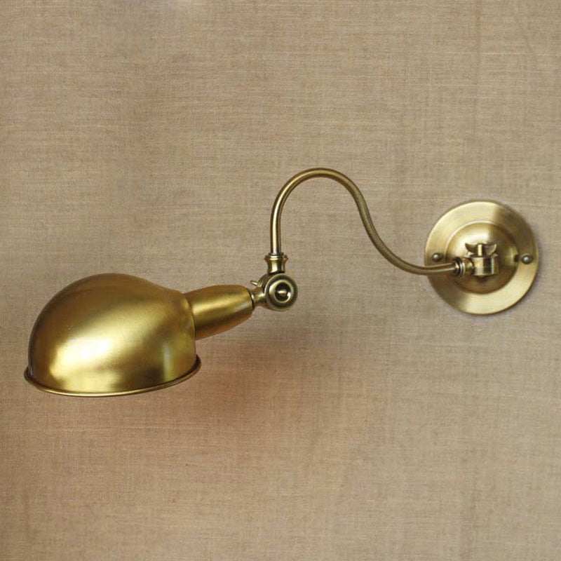 Avtoit | Brass 1 Head Wall Light Vintage Metal Dome Shade Wall Lamp with Gooseneck Arm