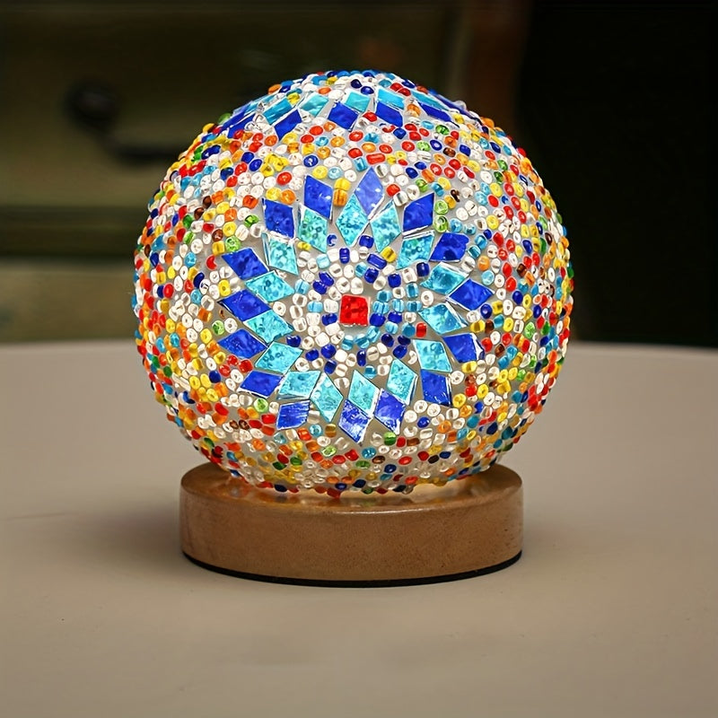 Avtoit | Mosaic glass ball table lamp with wooden base - Turkish Moroccan inspired