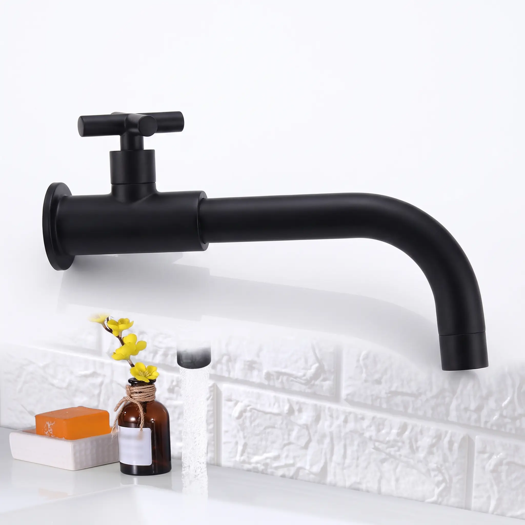 Avtoit | Contemporary Wall-Mounted Bathroom Faucet Cross Handles Stainless Steel Faucet