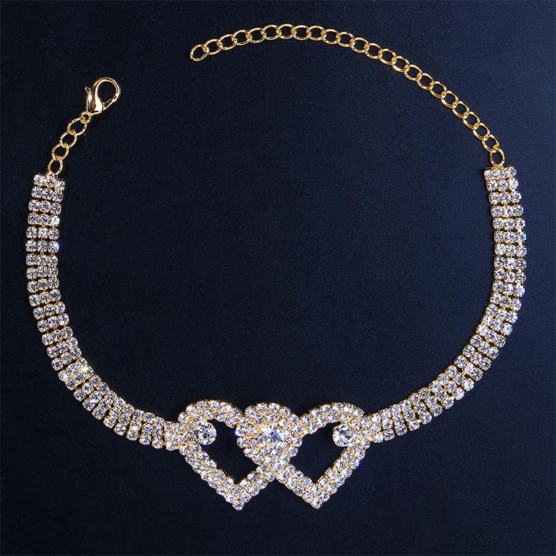 Avtoit | Fashion Rhinestone Double Heart Anklet