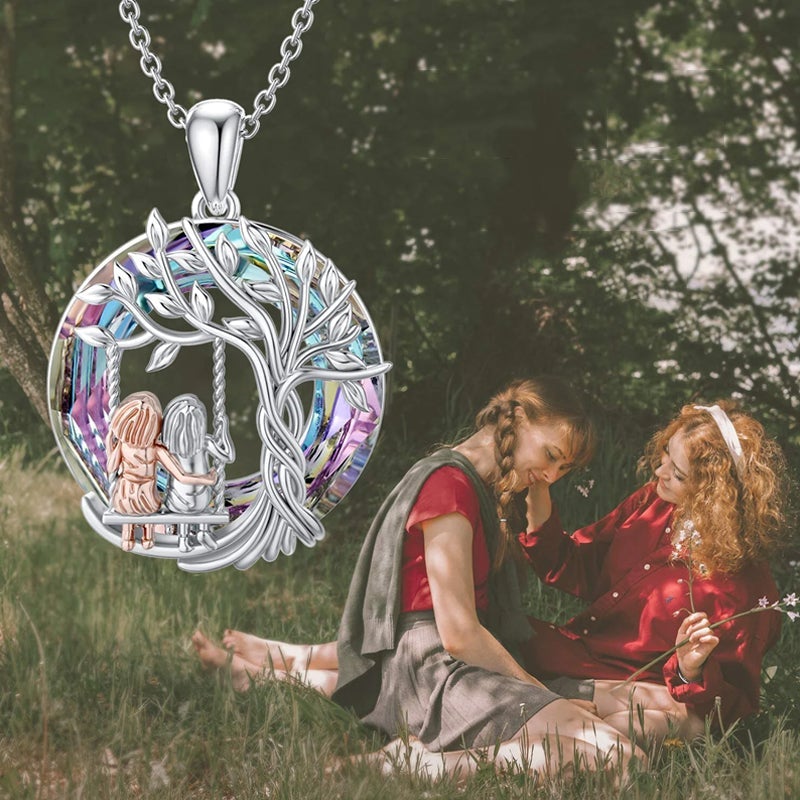 Avtoit | Tree of Life Sister on the Swing Cry-stal Pendant Necklace