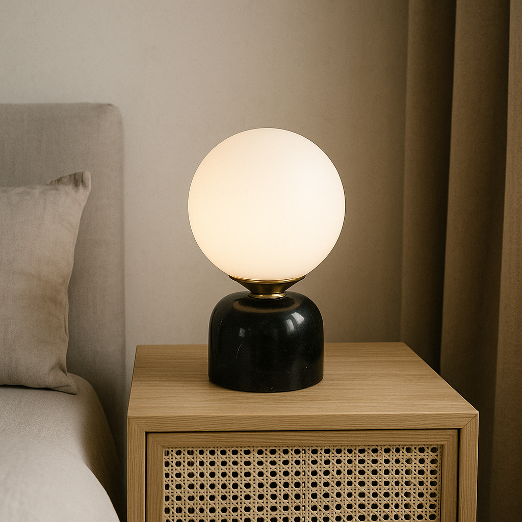 Avtoit | Marnor | Marble Table Lamp with Glass Shade – Scandinavian Minimalist Design