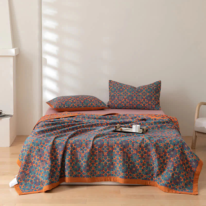 Avtoit | Six-Layer Cotton Blanket with Orange-Blue Pattern