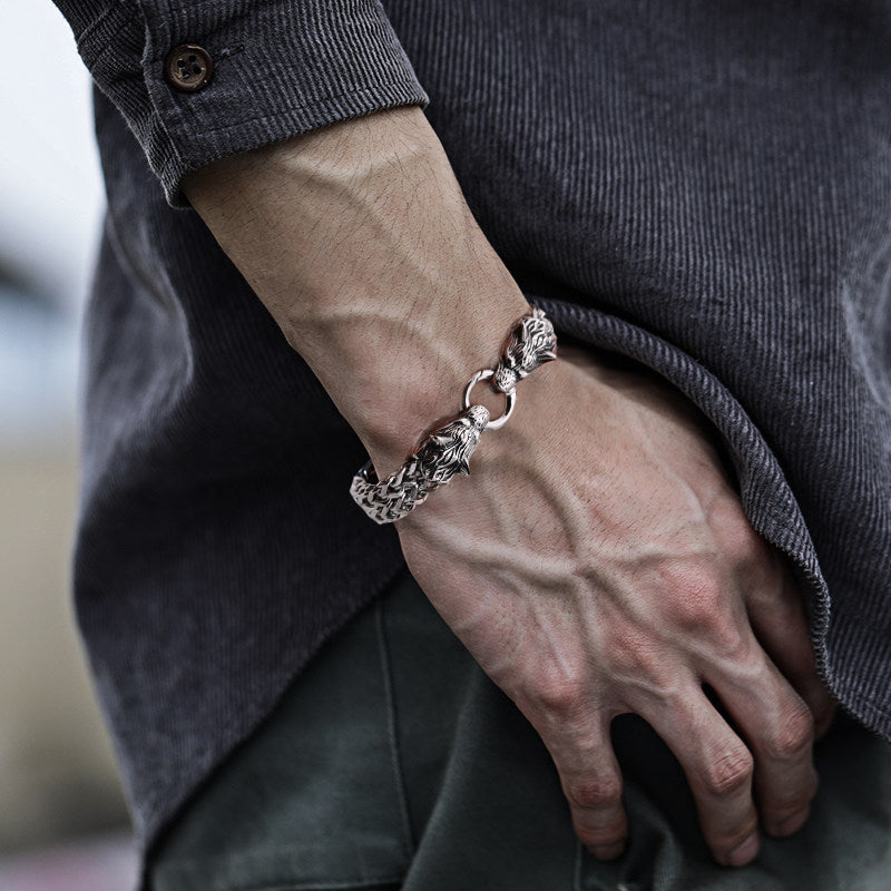 Avtoit | Viking Stainless Steel Double Wolf Head Fenrir Bracelet