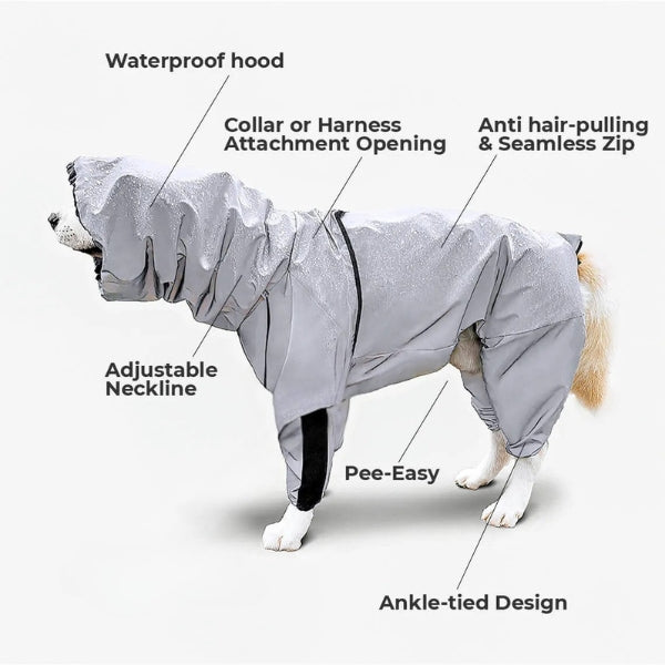 Avtoit | Waterproof Dog Coat with Legs – Reflective Dog Rain Jacket for Small & Large Breeds | Best Rain Coat for Dogs UK