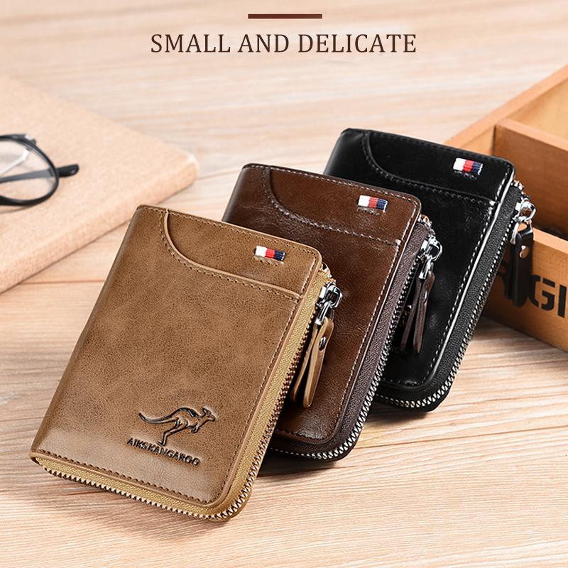 Men's RFID-Blocking Leather Wallet with Zipper Closure