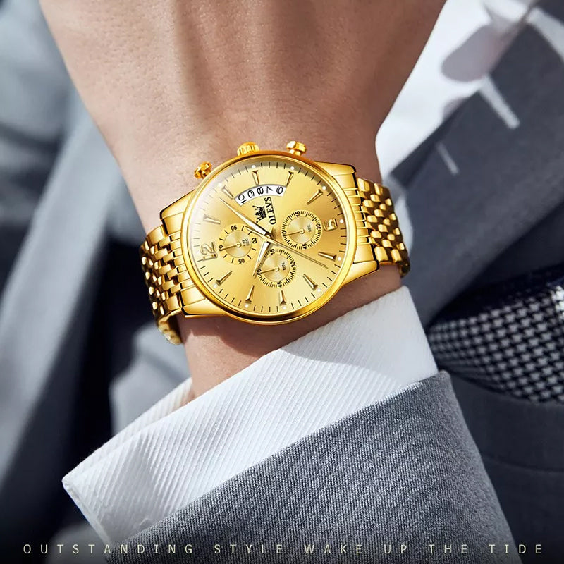 Avtoit | Luxury Gold Three-Eye Chronograph Dial Automatic Mechanical Watch