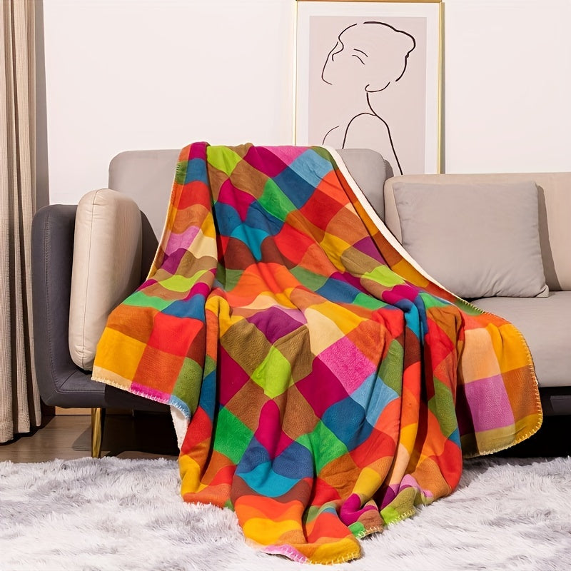 Avtoit | Coral fleece blanket – Reversible thick Sherpa blanket with a colorful checkered pattern