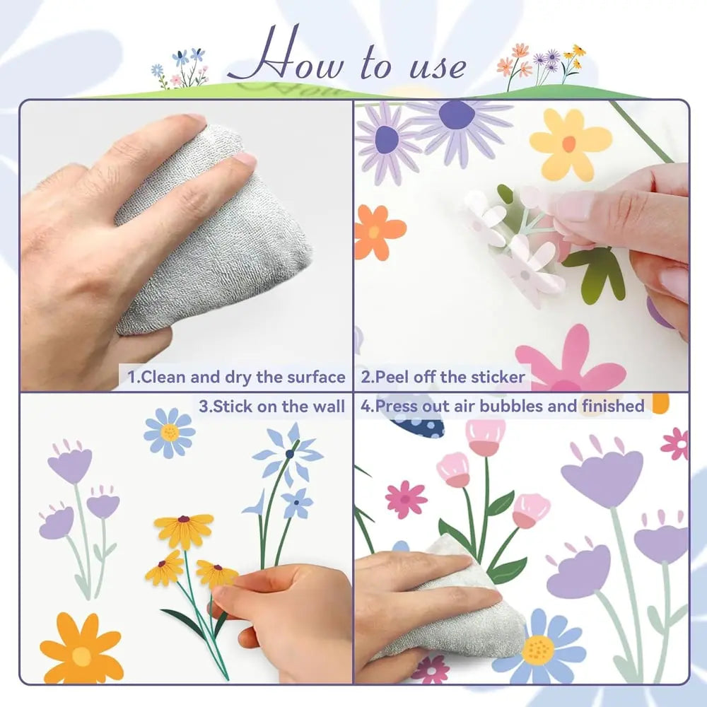 Avtoit | 8 Sheets Spring Flowers Wall Stickers – 102 Self-Adhesive Designs for a Fresh Home!