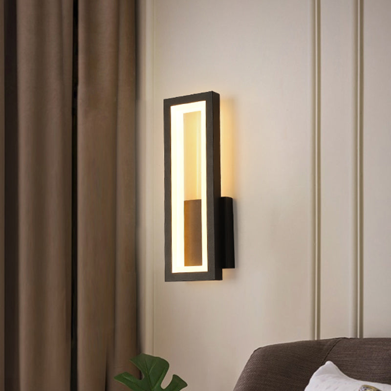 Avtoit | White/Black/Gold Rectangular Frame Wall Light Minimalistic LED Metal Wall Mount Light Fixture in White/Warm Light