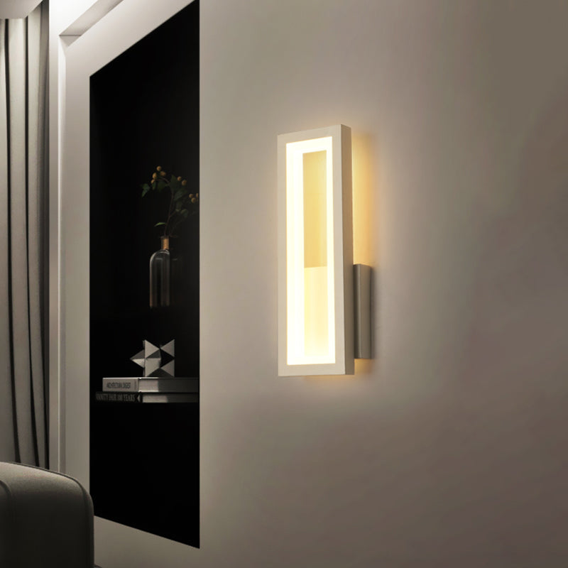 Avtoit | White/Black/Gold Rectangular Frame Wall Light Minimalistic LED Metal Wall Mount Light Fixture in White/Warm Light