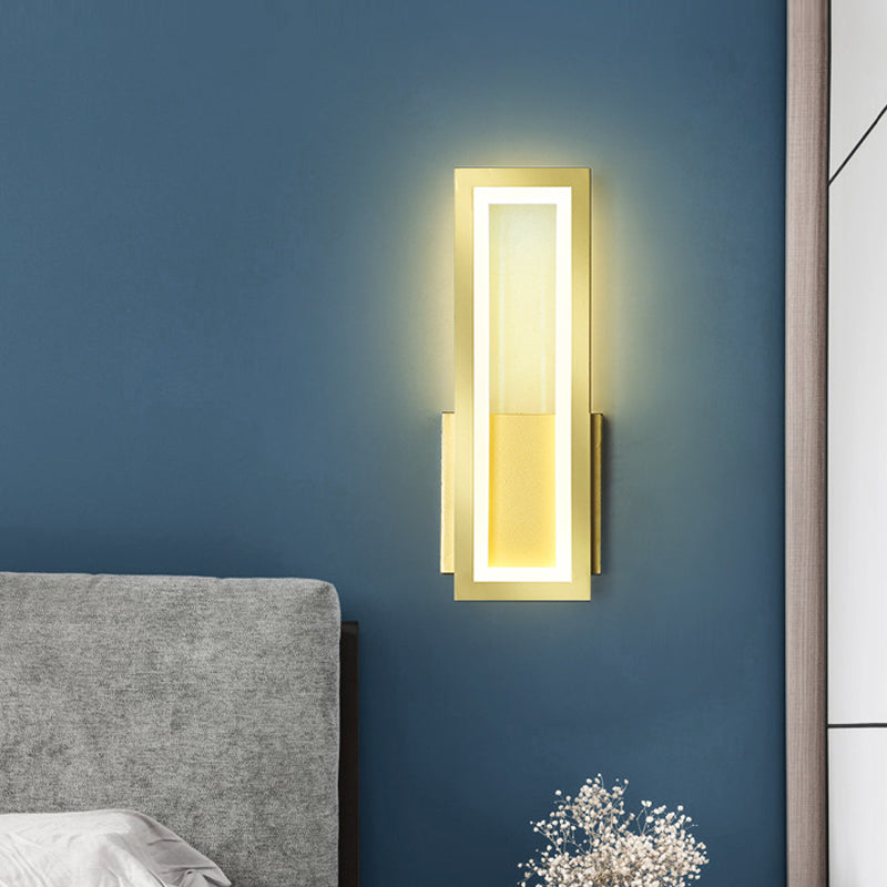 Avtoit | White/Black/Gold Rectangular Frame Wall Light Minimalistic LED Metal Wall Mount Light Fixture in White/Warm Light