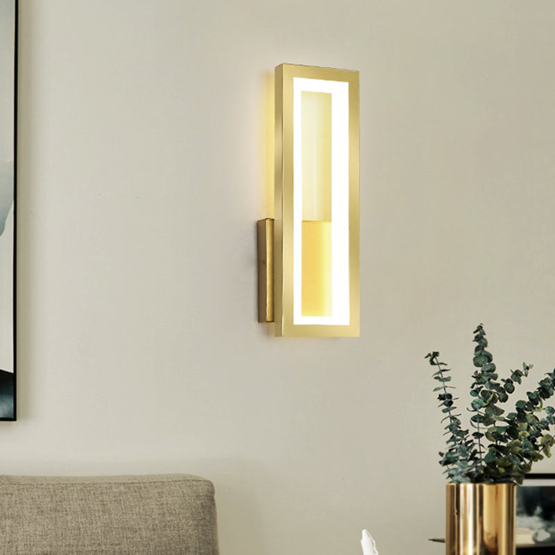 Avtoit | White/Black/Gold Rectangular Frame Wall Light Minimalistic LED Metal Wall Mount Light Fixture in White/Warm Light