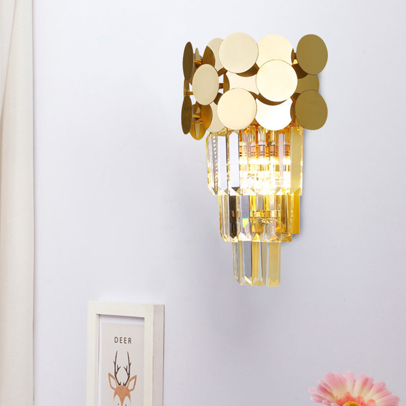 Avtoit | 1-Bulb Wall Lamp Modernism Living Room Sconce Light with Layered Crystal Block Shade in Gold