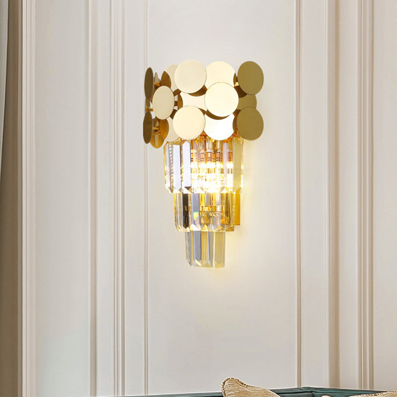 Avtoit | 1-Bulb Wall Lamp Modernism Living Room Sconce Light with Layered Crystal Block Shade in Gold