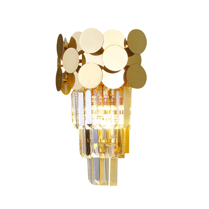 Avtoit | 1-Bulb Wall Lamp Modernism Living Room Sconce Light with Layered Crystal Block Shade in Gold
