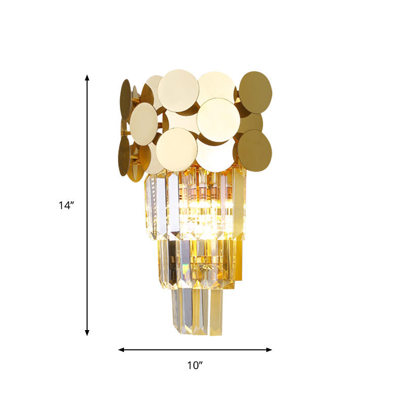 Avtoit | 1-Bulb Wall Lamp Modernism Living Room Sconce Light with Layered Crystal Block Shade in Gold